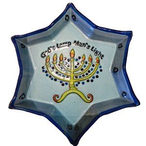 Star Of David Glass Dish Celebrate Hanukkah Menorah God's Lamp Man's Light